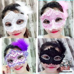 Tấm Che Mặt Lông Vũ Sang Trọng Hoa - Mặt Nạ Nửa Mặt Thời Trang Cho Nữ Giới, Hoàn Hảo Cho Halloween & Dạ Hội