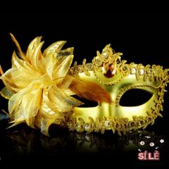 Mặt Nạ Hoa Huệ Đính Kim Cương Giả Với Lông Vũ - Phụ Kiện Tiệc Cưới và Halloween, Trang Điểm Sáng Tạo, Biểu Diễn