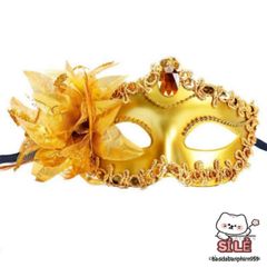 Mặt Nạ Hoa Huệ Đính Kim Cương Giả Với Lông Vũ - Phụ Kiện Tiệc Cưới và Halloween, Trang Điểm Sáng Tạo, Biểu Diễn