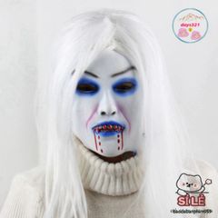 Mặt Nạ Ma Nữ Tóc Dài Màu Trắng ZOMBIE - Phụ Kiện Hóa Trang Halloween, Trung Thu, Sự Kiện Đặc Biệt