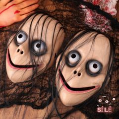 Mặt Nạ Halloween Ma Quái Kinh Dị - Mặt Nạ Hề Cười Bí Ẩn Tóc Dài Trang Trí Tiệc Halloween Thú Vị