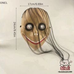 Mặt Nạ Halloween Kinh Dị V-Shape Tóc Dài - Khẩu Trang Onel Momo Thú Vị, Phụ Kiện Hóa Trang Party Cosplay Rùng Rợn