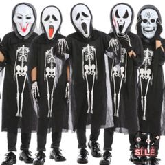 Bộ Trang Phục Xương Ma Đen Kèm Mặt Nạ - Thời Trang Halloween Cosplay Độc Đáo, Phong Cách Bí Ẩn Cho Dịp Lễ Hội