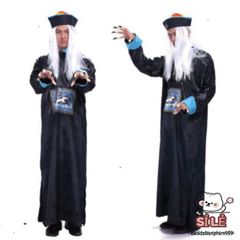 Bộ Trang Phục Cương Thi Halloween Kèm Mặt Nạ và Tóc Giả Thầy Pháp Sư - Phụ Kiện Hóa Trang Độc Đáo cho Tiệc Halloween