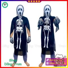 Bộ Trang Phục Halloween Xương Ma Quái - Áo Xương, Mặt Nạ Ma, Găng Tay Xương - Hóa Trang Độc Đáo Nhiều Kích Thước
