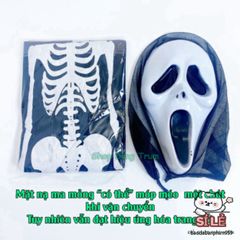 Bộ Trang Phục Halloween Xương Ma Quái - Áo Xương, Mặt Nạ Ma, Găng Tay Xương - Hóa Trang Độc Đáo Nhiều Kích Thước