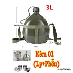 Bình Nhôm Xanh Truyền Thống 3L - Bình Đựng Nước Chất Liệu Bền, Kèm Dây Đeo Tiện Lợi và Phễu Cho Những Chuyến Đi Mở Rộng