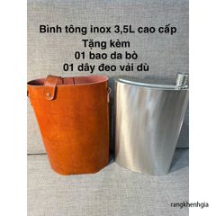 Bình Tông Inox 0.8ly Cao Cấp – Bình Đựng Nước và Rượu Với Bao Da Bò Thật, Khóa Đồng Sang Trọng, Chất Liệu Inox 304