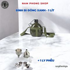 Bình Bi Đông Nhôm Xanh Cổ Điển - Đựng Nước, Rượu Cho Cắm Trại, Phiêu Lưu - Thiết Kế Nắp Xoáy Chắc Chắn, Kèm Bao Đựng Tiện Lợi