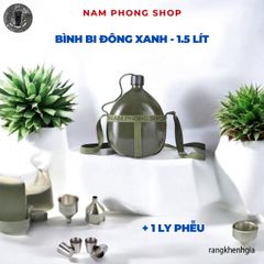 Bình Bi Đông Nhôm Xanh Cổ Điển - Đựng Nước, Rượu Cho Cắm Trại, Phiêu Lưu - Thiết Kế Nắp Xoáy Chắc Chắn, Kèm Bao Đựng Tiện Lợi