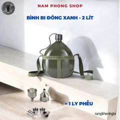 Bình Bi Đông Nhôm Xanh Cổ Điển - Đựng Nước, Rượu Cho Cắm Trại, Phiêu Lưu - Thiết Kế Nắp Xoáy Chắc Chắn, Kèm Bao Đựng Tiện Lợi