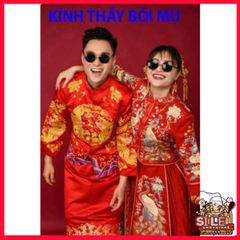 Kính Mát Mặt Tròn Unisex - Phong Cách Cổ Trang Trung Hoa, Bảo Vệ UV400, Thời Trang Đám Cưới, Gọn Nhẹ, Xu Hướng Tết