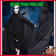 Bộ Trang Phục Thần Chết Halloween Cao Cấp Cho Nam Nữ - Đồ Ma Quái Với Họa Tiết Đầu Xương Đặc Sắc