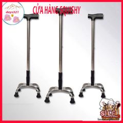 Gậy Batoong 4 Chân INOX - Gậy Chống Người Già Điều Chỉnh Chiều Cao, Hỗ Trợ Di Chuyển An Toàn và Thoải Mái