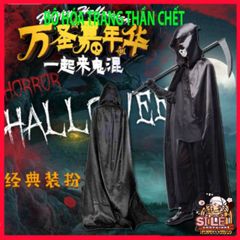 Bộ trang phục Halloween Thần Chết - Áo choàng, mặt nạ và lưỡi hái bí ẩn, phụ kiện cho bữa tiệc hóa trang kinh dị