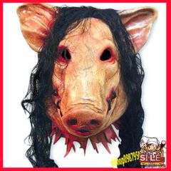 Mặt nạ HEO PIG SAW Halloween - Thiết kế con lợn tóc đen dài - Đồ hóa trang độc đáo cho sự kiện và tiệc tùng