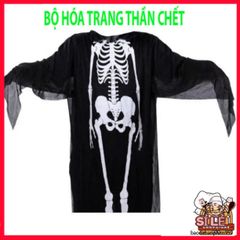 Bộ Trang Phục Halloween Thần Chết - Áo Hình Xương, Găng Tay và Mặt Nạ Ma Quái Chất Liệu Thun Mỏng Cho Tiệc Hóa Trang