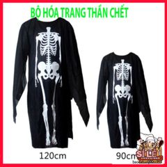 Bộ Trang Phục Halloween Thần Chết - Áo Hình Xương, Găng Tay và Mặt Nạ Ma Quái Chất Liệu Thun Mỏng Cho Tiệc Hóa Trang