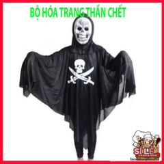 Bộ Trang Phục Halloween Thần Chết - Áo Hình Xương, Găng Tay và Mặt Nạ Ma Quái Chất Liệu Thun Mỏng Cho Tiệc Hóa Trang