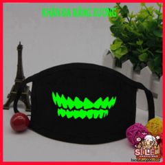 Khẩu Trang Dạ Quang Cotton In Hình Đầu Skull - Phong Cách Xương Độc Đáo, Không Gian Anime Nhật Bản, Thời Trang Halloween
