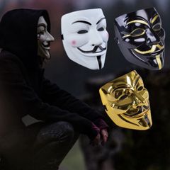 Mặt Nạ Hacker Anonymous - Phụ Kiện Cosplay Halloween Chúa Ngầu Màu Vàng, Bạc, Đen, Trắng, Được Làm Từ Nhựa Dẻo An Toàn