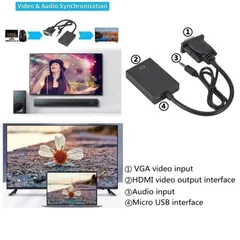 Cáp chuyển đổi VGA sang HDMI có âm thanh - Bộ chuyển đổi chất lượng cao cho máy tính, laptop, tivi và máy chiếu Full HD 1080p