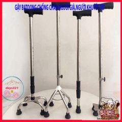 Gậy Batoong 4 Chân INOX Điều Chỉnh Chiều Cao - Dụng Cụ Hỗ Trợ Di Chuyển An Toàn cho Người Cao Tuổi