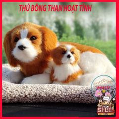 Thú nhồi bông chó Cún Đôi - Bông trắng vàng với lõi than hoạt tính khử mùi ô tô và lọc không khí, 28x20cm, phụ kiện xe hơi dễ thương.