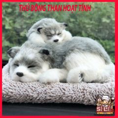Thú bông khử mùi ô tô [CÚN ĐÔI] xám mẹ con với lõi than hoạt tính - Phụ kiện trang trí xe dễ thương, kháng khuẩn, đảm bảo không khí trong lành.