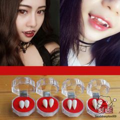 Bộ Răng Nanh Giả Sứ Hóa Trang - Kèm Keo Gắn & 3 Viên Tạo Máu Cho Ma Cà Rồng - Phụ Kiện Halloween Độc Đáo