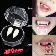 Bộ Răng Nanh Giả Sứ Hóa Trang - Kèm Keo Gắn & 3 Viên Tạo Máu Cho Ma Cà Rồng - Phụ Kiện Halloween Độc Đáo