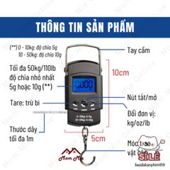 Cân Điện Tử Mini Cầm Tay 50kg - Cân Hành Lý, Cân Câu Cá Tiện Lợi, LCD Hiển Thị Rõ Ràng, Thiết Kế Nhỏ Gọn Dễ Dàng Mang Theo