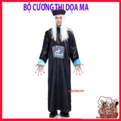 Bộ Trang Phục Hắc Bạch Vô Thường Halloween - Áo Choàng Thần Chết Kinh Dị Với Găng Tay Phong Cách Xương và Kính LED Đỏ