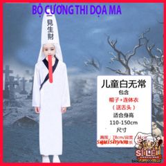 Bộ Trang Phục Hắc Bạch Vô Thường Halloween - Áo Choàng Thần Chết Kinh Dị Với Găng Tay Phong Cách Xương và Kính LED Đỏ