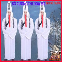 Bộ Trang Phục Hắc Bạch Vô Thường Halloween - Áo Choàng Thần Chết Kinh Dị Với Găng Tay Phong Cách Xương và Kính LED Đỏ
