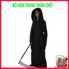 Bộ đồ cải trang thần chết Hades cho trẻ em - Halloween độc đáo với mũ và lưỡi hái, phù hợp cho lễ hội kỳ bí