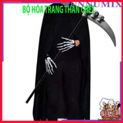 Bộ trang phục Thần Chết Halloween 3 Món - Áo Choàng, Áo Khoác và Găng Tay Xương - Thời Trang Hóa Trang Độc Đáo cho Đêm Ma Quái