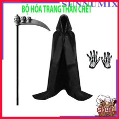 Bộ trang phục Thần Chết Halloween 3 Món - Áo Choàng, Áo Khoác và Găng Tay Xương - Thời Trang Hóa Trang Độc Đáo cho Đêm Ma Quái