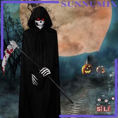 Bộ trang phục Thần Chết Halloween 3 Món - Áo Choàng, Áo Khoác và Găng Tay Xương - Thời Trang Hóa Trang Độc Đáo cho Đêm Ma Quái