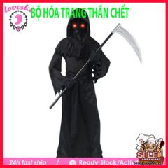 Bộ Trang Phục Hóa Trang Thần Chết Halloween Cho Bé - Áo Choàng, Mũ Trùm, Găng Tay - Phong Cách Kinh Dị Đẹp Mắt