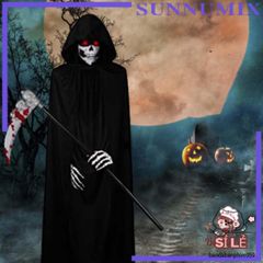 Bộ trang phục Thần Chết Halloween 4 món - Áo choàng, mặt nạ, găng tay xương - Đồ hóa trang độc đáo cho bữa tiệc hóa trang