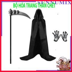 Bộ trang phục Thần Chết Halloween 4 món - Áo choàng, mặt nạ, găng tay xương - Đồ hóa trang độc đáo cho bữa tiệc hóa trang