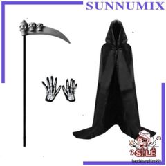 Bộ trang phục Thần Chết Halloween 4 món - Áo choàng, mặt nạ, găng tay xương - Đồ hóa trang độc đáo cho bữa tiệc hóa trang