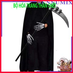 Bộ trang phục Thần Chết Halloween 4 món - Áo choàng, mặt nạ, găng tay xương - Đồ hóa trang độc đáo cho bữa tiệc hóa trang
