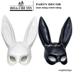 Mặt Nạ Halloween Thỏ Bunny Tai Dài Đen Trắng - Phụ Kiện Hóa Trang Thú Vị Cho Bữa Tiệc và Lễ Hội