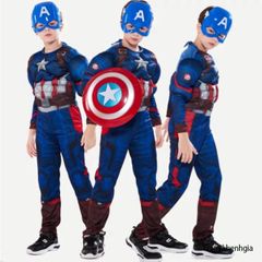 Bộ Trang Phục Hóa Trang Siêu Anh Hùng Captain America Marvel cho Trẻ Em - Bodysuit và Mặt Nạ Đáng Yêu, Tiệc Hóa Trang 4-10 Tuổi