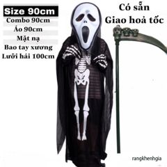 Bộ Trang Phục Thần Chết Halloween - Áo Choàng, Mặt Nạ, Lưỡi Hái, Găng Tay Xương Ma Quỷ cho Trẻ Em - Đồ Hóa Trang Thú Vị