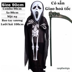 Bộ Trang Phục Thần Chết Halloween - Áo Choàng, Mặt Nạ, Lưỡi Hái, Găng Tay Xương Ma Quỷ cho Trẻ Em - Đồ Hóa Trang Thú Vị