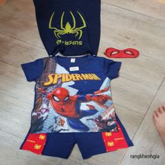 Bộ Trang Phục Siêu Nhân Cotton Lưới 4 Món cho Bé Trai - Gồm Mặt Nạ Kính, Áo, Quần, Áo Choàng - Thời Trang Halloween Dễ Thương 10-26kg