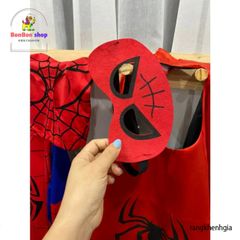 Bộ trang phục Siêu Nhân Nhện cho bé - Áo tay ngắn, tà bay, mặt nạ và mũ chùm đầu dễ thương, phù hợp cho trẻ từ 11-33kg, quà tặng tuyệt vời cho bé yêu.